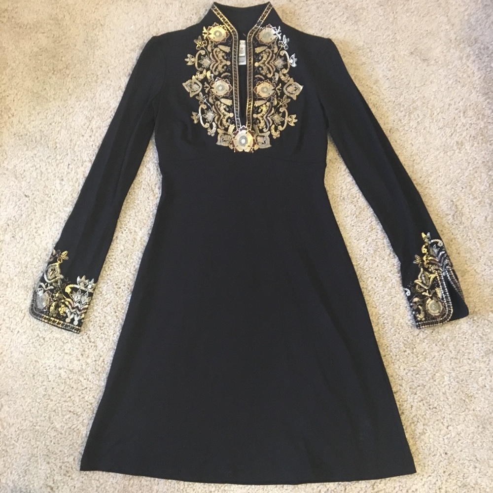 Cache Long-sleeve Gold Details Dress